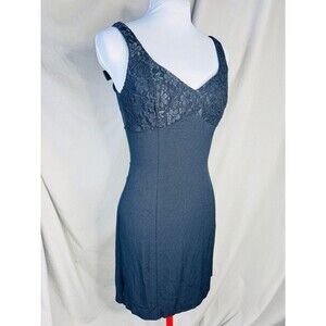 Vintage Just Choon 90s y2k little black lace mini dress slit and bow details EUC